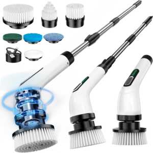 Cepillo de Limpieza Eléctrico Rotativo - 7 Cabezales Intercambiables con Mango Extensible