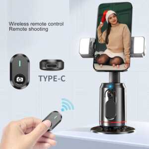 Trípode con Seguimiento Facial Automático 360° - Soporte para Teléfono con Luces LED